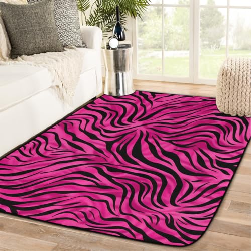 FZDXZJJ Abstract Zebra Print Area Rug for Living Room Bedroom 5'x 7',Rose Red Carpet for Dining Room Kids Playroom Kitchen Office Backyard Patio Nursery Rug Throw Rug Home Decor