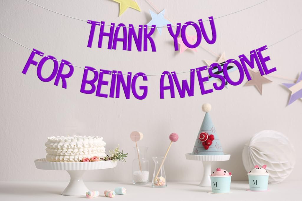 Thank You for Being Awesome Banner, Happy Retirement Decorations, We Will Miss You, Birthday Graduation Farewell Going Away Party Supplies Purple