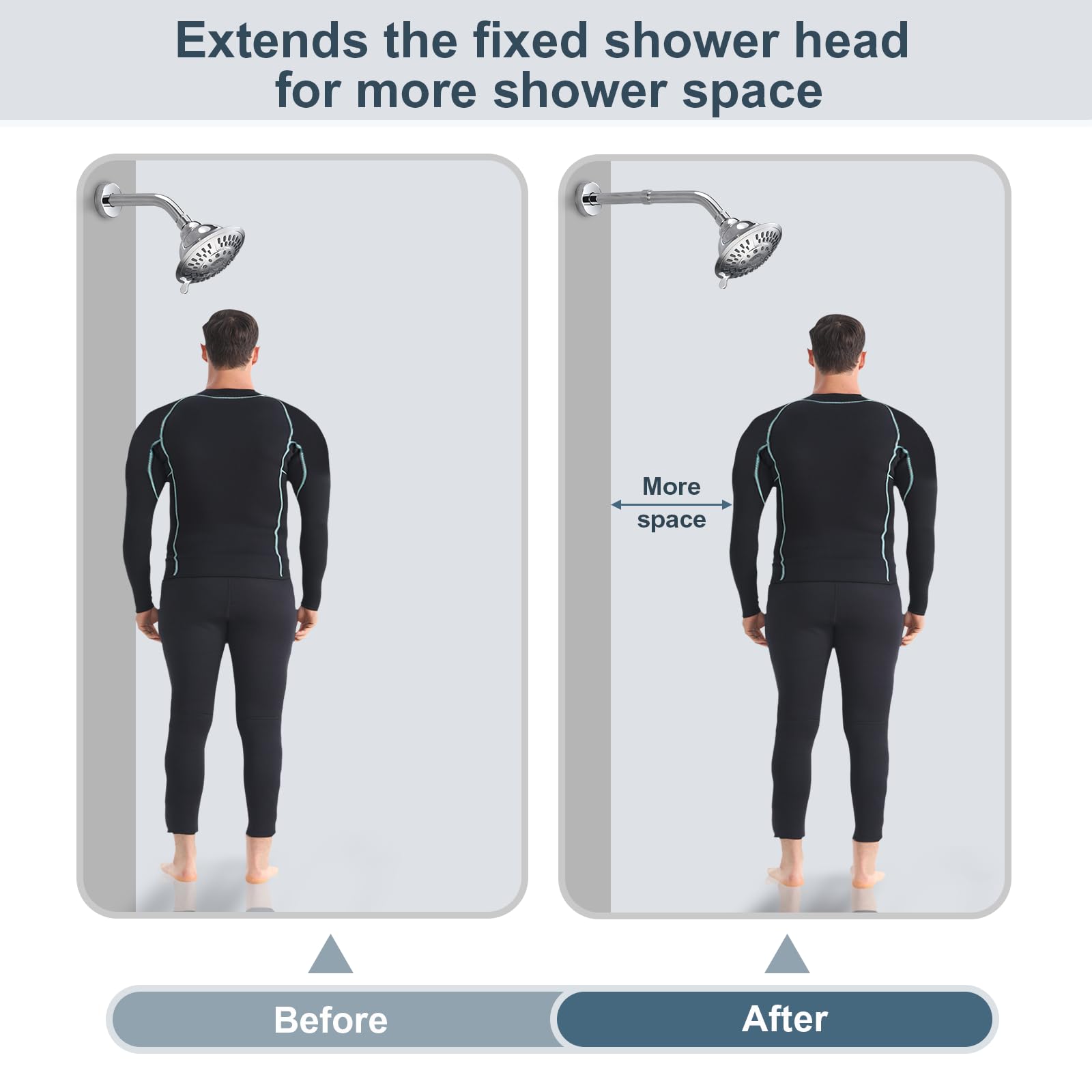 BRIGHT SHOWERS Shower Arm Extender for Rain and Handheld Shower Head, 4 Inch Shower Head Extension Arm, Shower Pipe Extension for Extending or Lowering Showerhead, Chrome