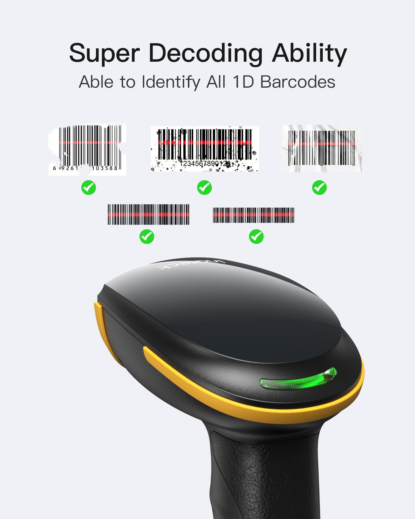 Inateck Wireless Barcode Scanner, Bluetooth Bar Code Scanner, 1D USB Barcode Reader Handheld, 1 Charge 3 Months, Scanner Barcode with APP and SDK