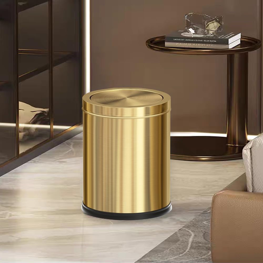 YOJIA 15L/4Gal Gold Bathroom Trash Can,Gold Waste Basket with Flipping Lid,Modern Gold Garbage Can for Bathroom, Bedroom,Powder Rooms,Hotel, Living Room,Office,Restroom,RV (Gold)