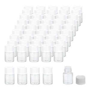 patikil 2ml essential oil bottles, 50 pack clear glass bottles with orifice reducer sample vial screw cap storage vials container style 1, white