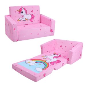 decalsweet kids couch foldable kids sofa 2 in 1 children convertible sofas to lounger fold out toddlers sofa bed for playroom bedroom living rooms boys and girls