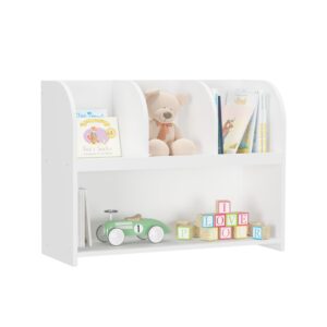 FAMIKITO Kids Bookcase with 4 Compartments, Wood Kids Shelf, Storage Cabinet Organizer