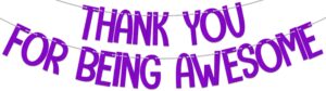 thank you for being awesome banner, happy retirement decorations, we will miss you, birthday graduation farewell going away party supplies purple