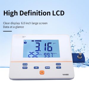 NANBEI Lab Benchtop pH Meter, 1-3Points Auto Calibration,0.01 pH Accuracy,200 Sets of Data Storage,Professional pH/Temp/ORP Test,6.0 inch High Definition Screen, (PH200E)