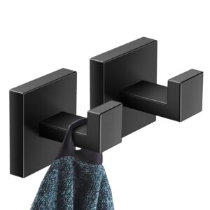 shijoinyu bathroom towel hooks, 304 stainless steel bath towel hanger, matte black robe coat and clothes hook heavy duty for living room, kitchen, bath, bedroom, wall mounted - 2 pack