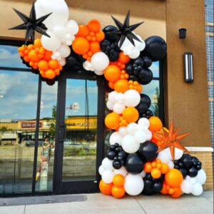 Kozee Orange and Black White Balloon Garland Arch Kit 145 Pieces Balloons with star mylar foil balloons for Men's Boys Baby Shower Birthday arty graduation Halloween Fall Themed Decorations