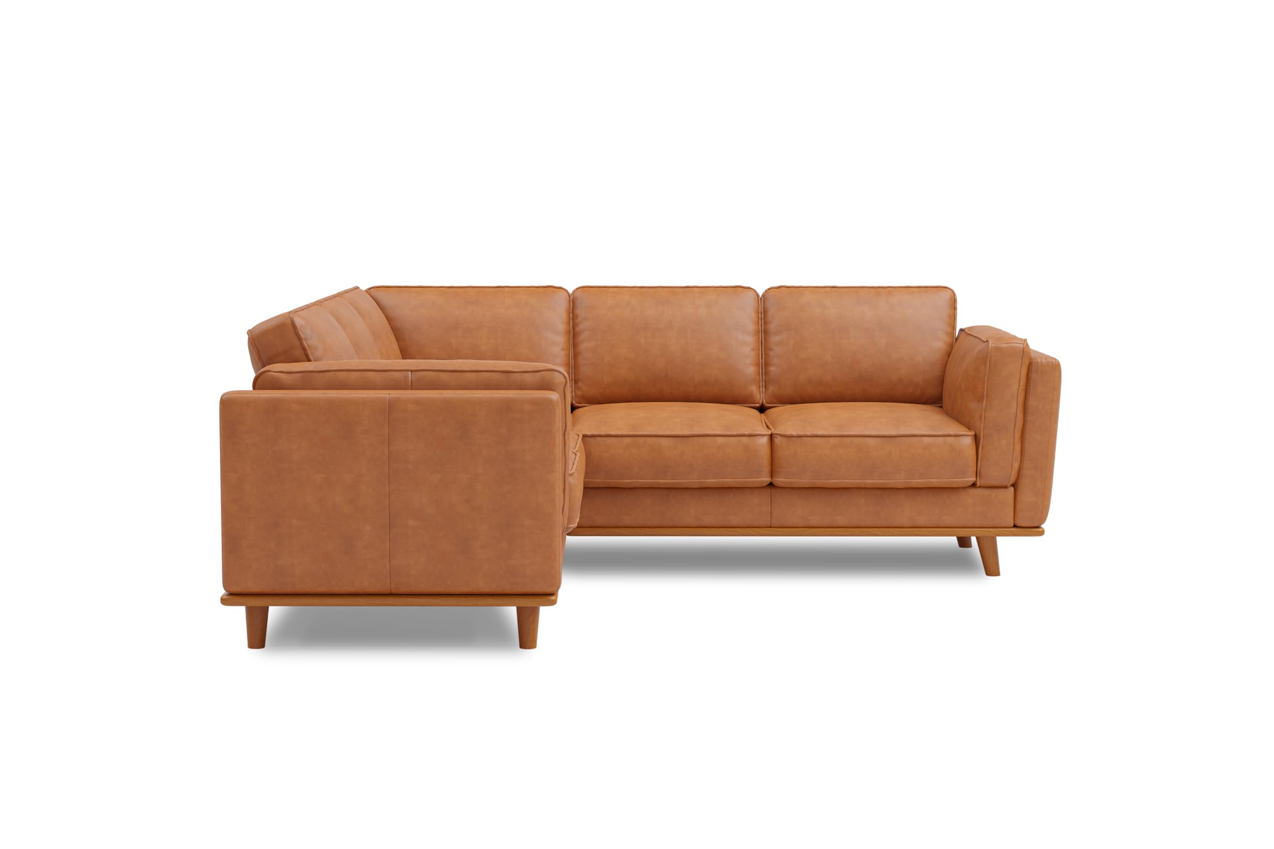 Valencia Artisan Full Leather Sofa - Pure Full Italian Nappa Leather Couch, Solid Wood Accent, Ultimate Comfort (Cognac, L-Shape Sectional)