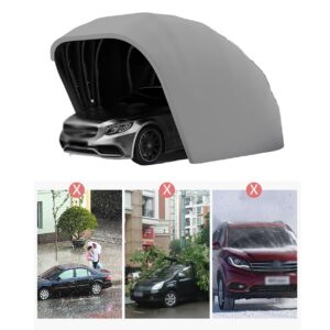 Stainless Steel Grey Carport, Foldable Retractable Car Awning, Semi-Automatic Durable Shelter, Mobile Folding Garage L5.5m * W 2.5m * H 2.3m