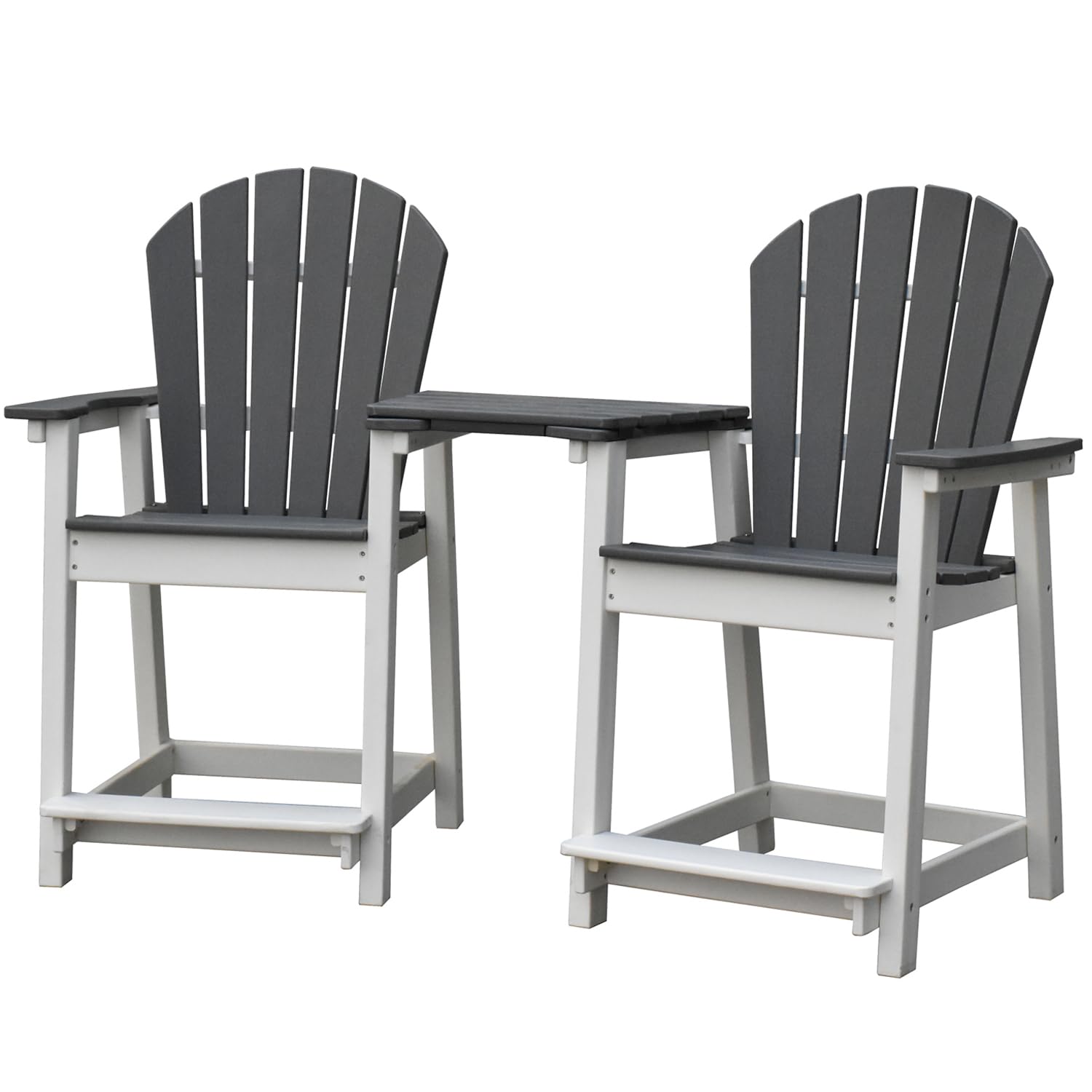 OTSUN Outdoor Tall Adirondack Chairs Set of 2 with Removable Table, Patio Bar Stool High Back, Widened Arms, All-Weather Balcony Chair for Backyard, Garden, Yard