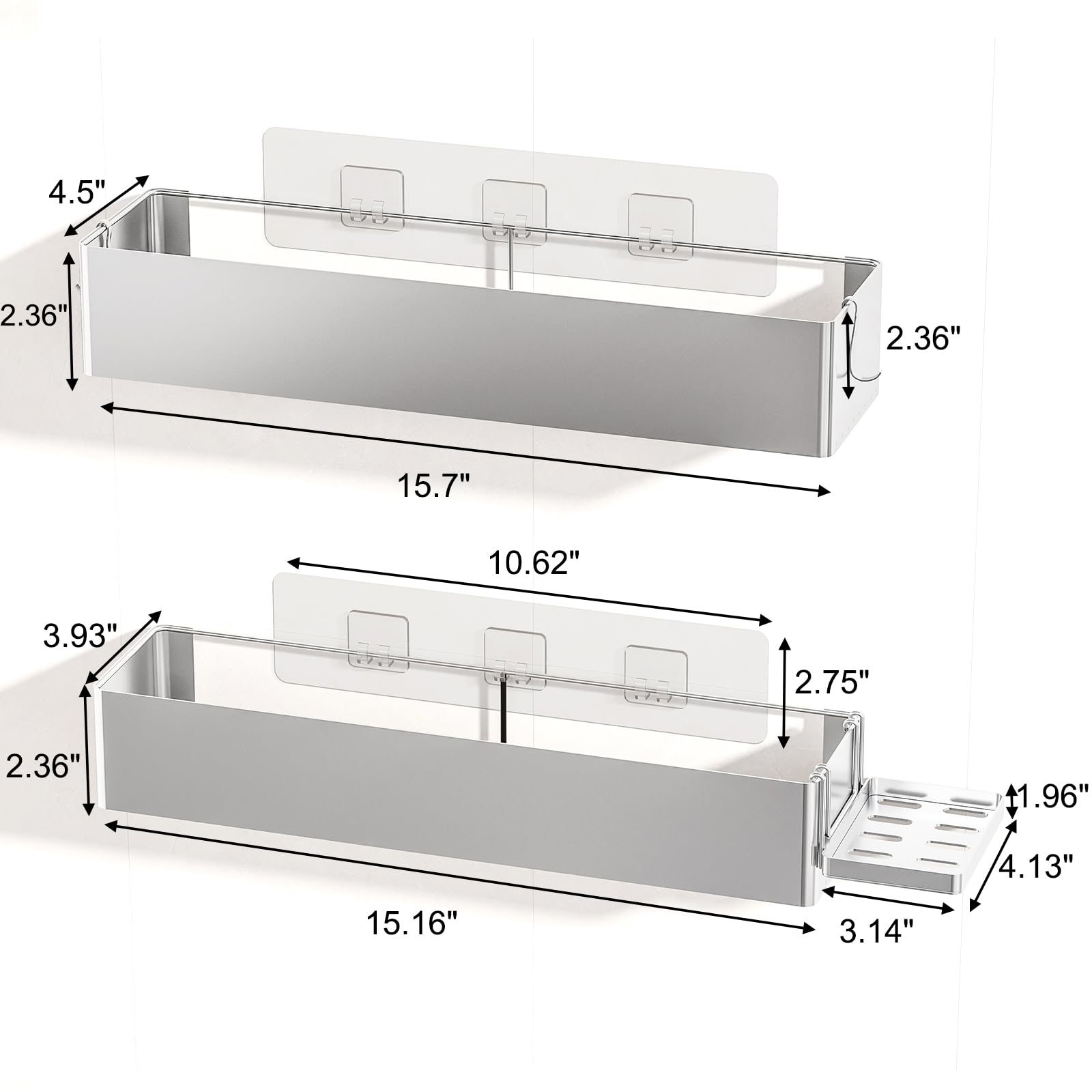 Fixwal 3 Pack Shower Caddy Bathroom Organizer Shelf with 4 Hooks, Rustproof Strong Adhesive Storage Rack with Soap Holder No Drilling for Inside Shower Home Kitchen Organizer (Silver)