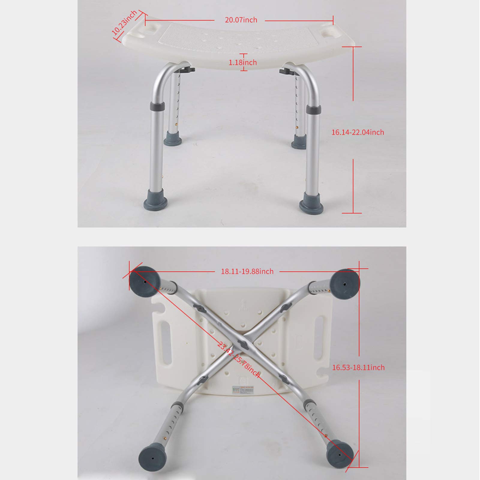 Karlak Bathroom Shower Bench Adjustable Height Shower Tub Stool Lightweight Bath Shower Seat -Slip Shower Chair for Disabled Elderly Pregnant Women