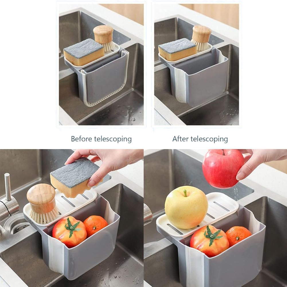 Dry and Wet Separation Trash Can, Mini Kitchen Waste Bins Corner Sink Strainer, Kitchen Counter Foldable Retractable Submersible Basket, Kitchen Sink Telescopic Drain Basket Kitchen Gadget (Gray)