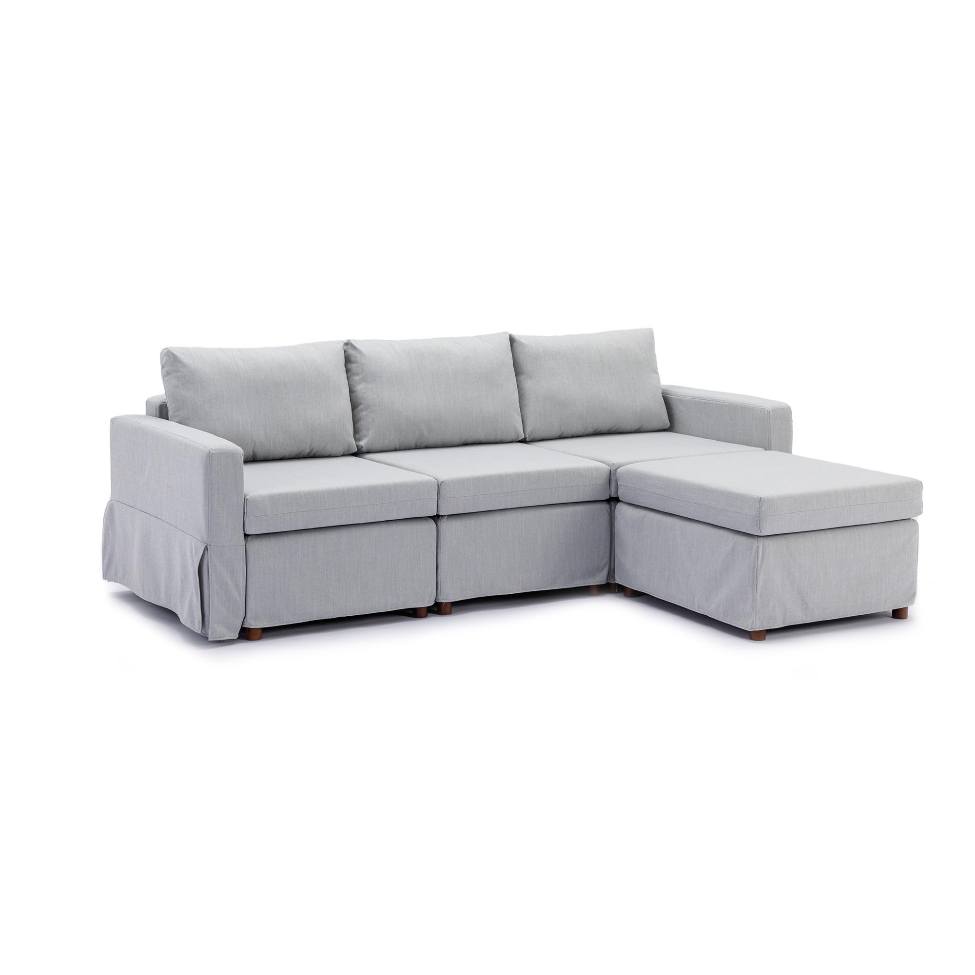 Modern Fabric Linen Middle Module for Modular Sofa Sectional Sofa Couch Accent Armless Chair, Cushion Covers Removable and Washable,Light Grey