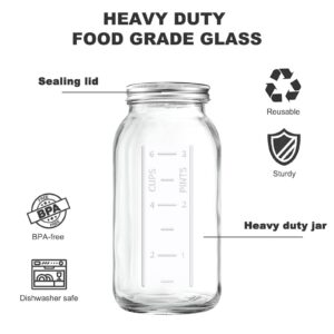 64 OZ Wide Mouth Mason Jar with Lid, Clear Heavy Duty Glass Airtight Storage Canning Jar and Band Half Gallon / 2 Quart Fermenting, Pickling, Storing, Pack of 1