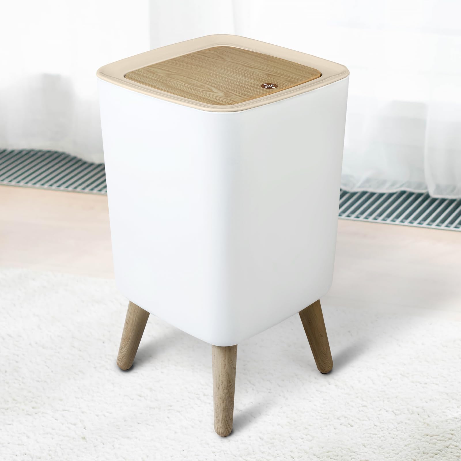 WVIOUOPU 2.6 Gallon/10 Liter Bathroom Kitchen Trash Can with Lid - Office Waste Basket Modern with Press Top Lid - Small Trash Bin Dog Proof Garbage Can with Pop-up Lid for Living Room Toilet (White)