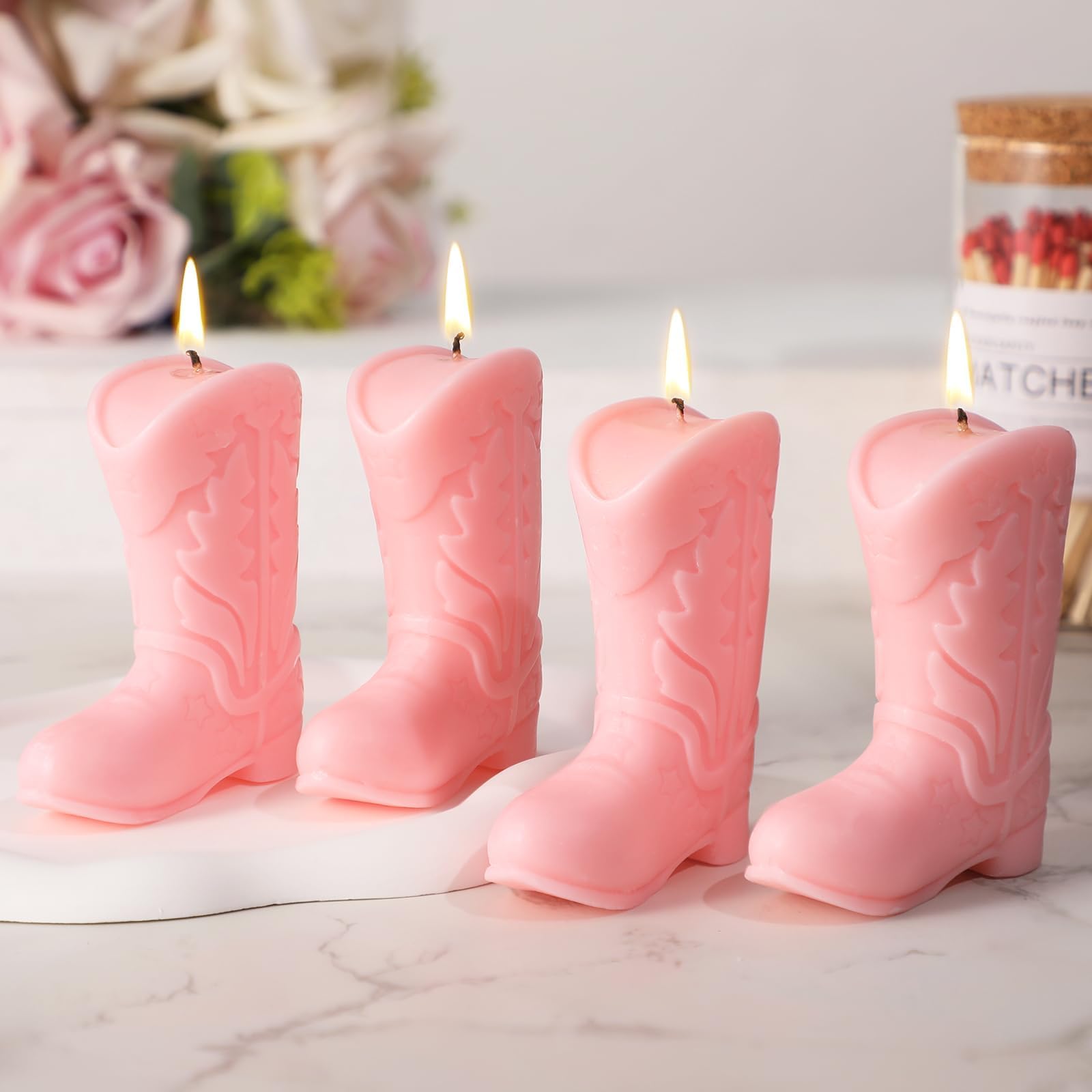 Tuitessine Cowgirl Gifts Cowboy Boot Candle Decorative Novelty Candles Natural Soy Wax Lavender Scented Cute Western Home Bedroom Decor Pink Birthday Women Girlfriend Sister Presents 4PCS