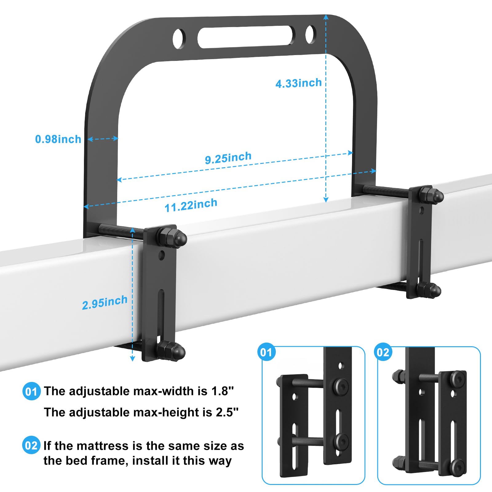 Mattress Slide Stopper, YUOROS Non Slip Mattress Gripper for Metal Bed Frame, Mattress Holder Retainer Bar to Keep Mattress Topper from Sliding (2 Mattress Holders+1 Bedside Caddy)