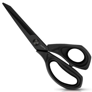 asdirne black titanium fabric scissors, dressmaking scissors with heavy duty multi-purpose titanium coated blades and comfortable soft grip handles, black, 25cm