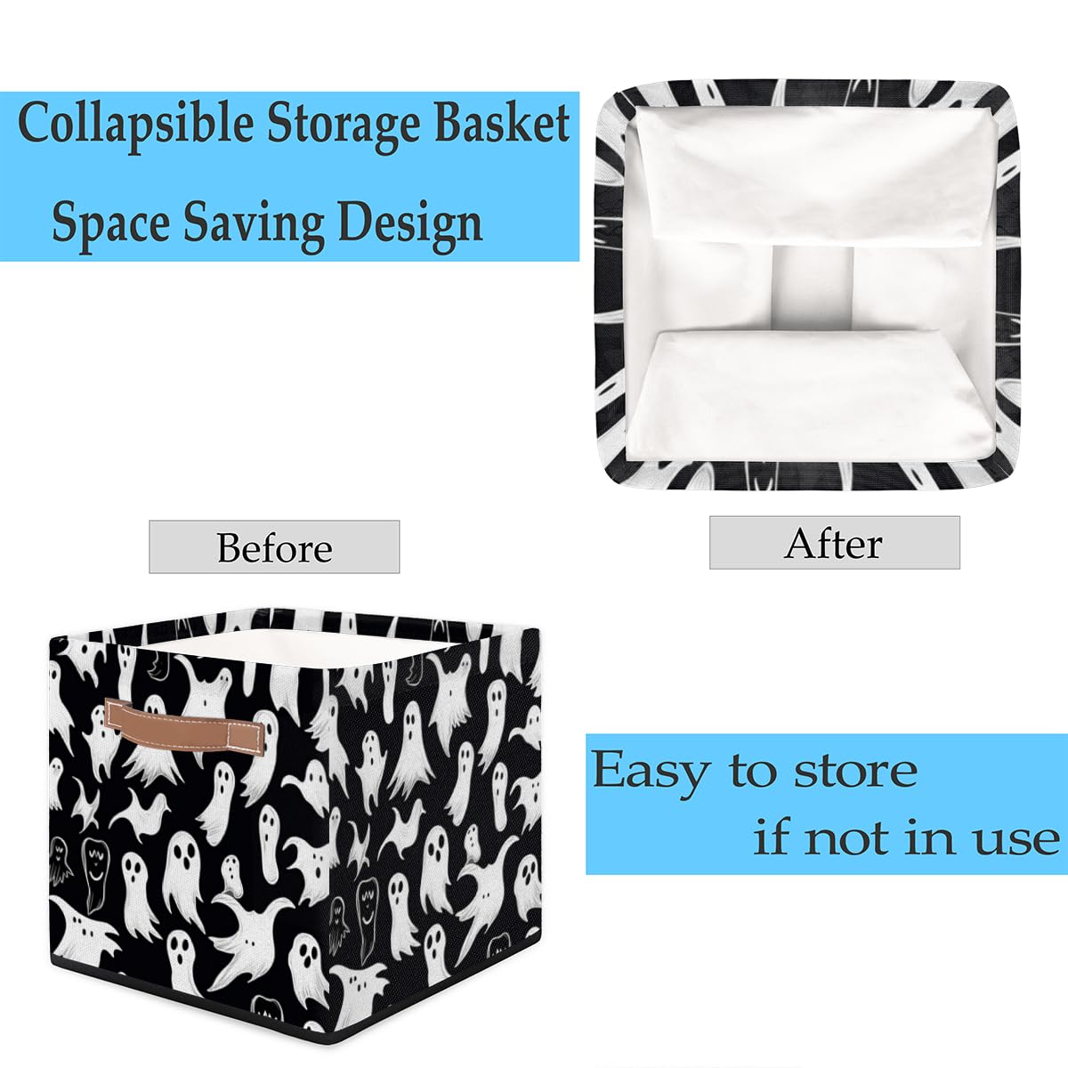 13x13x13 Storage Cube Bins Funny Halloween Ghost Storage Cubes 13 inch Collapsible Storage Bins Cubby Storage Baskets for Organizing Shelf Cabinet Bookcase Boxes