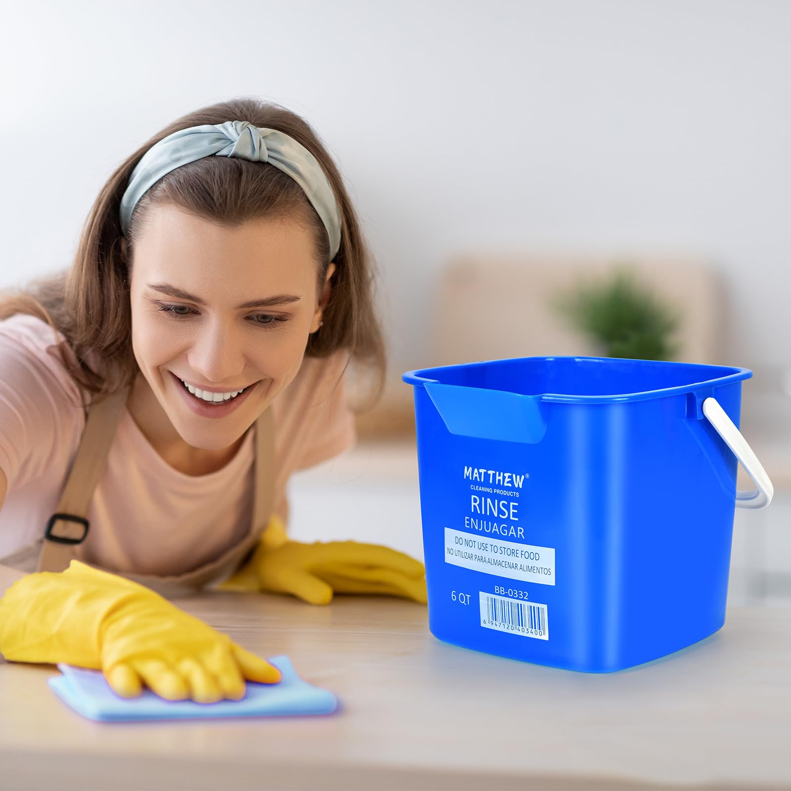 Matthew Detergent&Sanitizing Cleaning Bucket 6 Quart Plastic Pail,Set of 12 Square Containers,Built-in Spout w/Handle,Wash Rinse Sanitize Handwash Bucket for Home Office Commercial Restaurant (Blue)