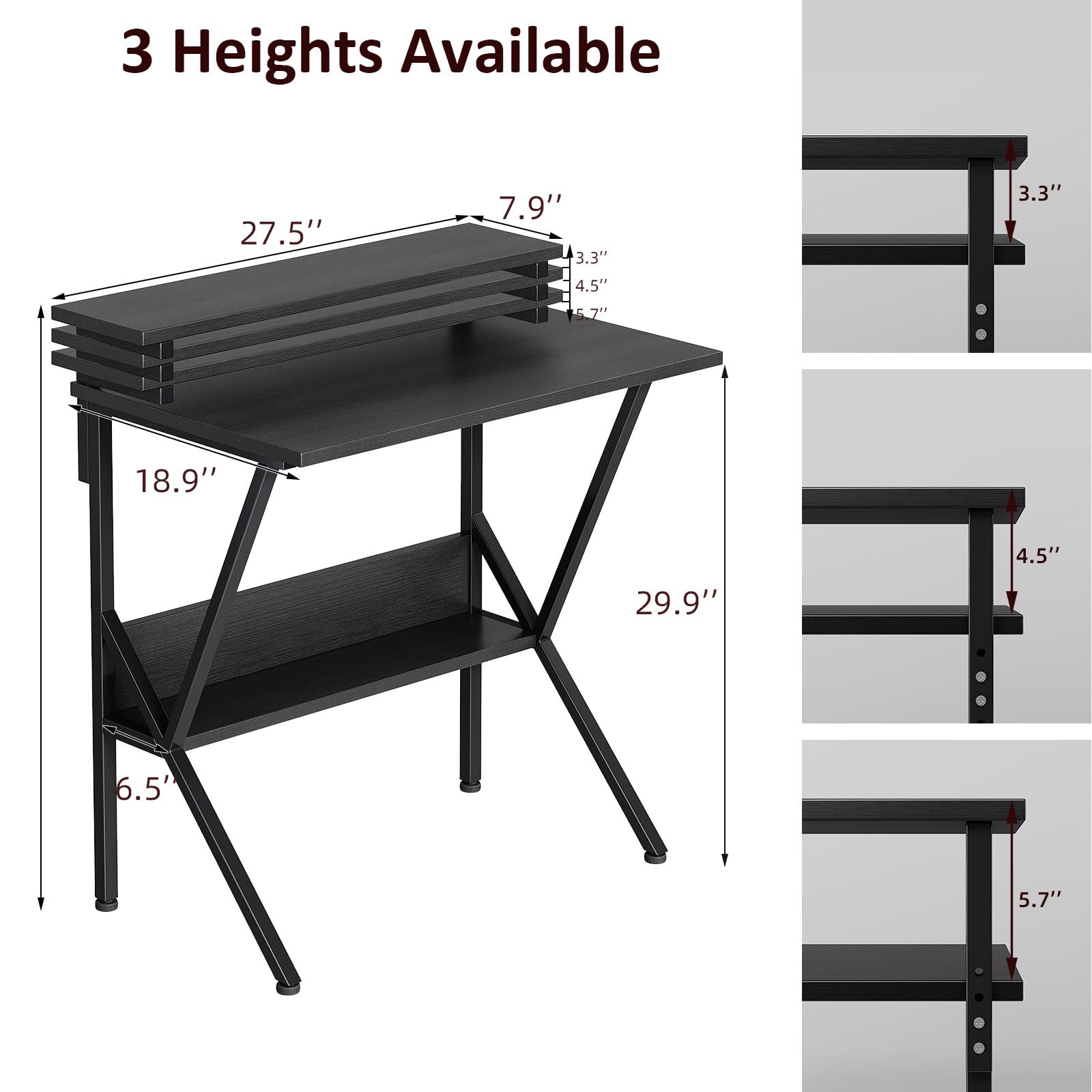 COTUBLR Small Desk, 27.5 Inch Small Computer Desk for Small Spaces, Computer Desk with Adjustable Monitor Stand, Compact Desk with Storage, Tiny Desk Study Desk for Bedroom Home Office, Black