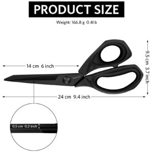 Asdirne Black Titanium Fabric Scissors, Dressmaking Scissors with Heavy Duty Multi-Purpose Titanium Coated Blades and Comfortable Soft Grip Handles, Black, 25CM