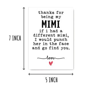 NTVShop Thank You Card - For Being My Mimi Card - Funny Birthday Card - Humorous Mimi Christmas Keepsake - Gift For Her