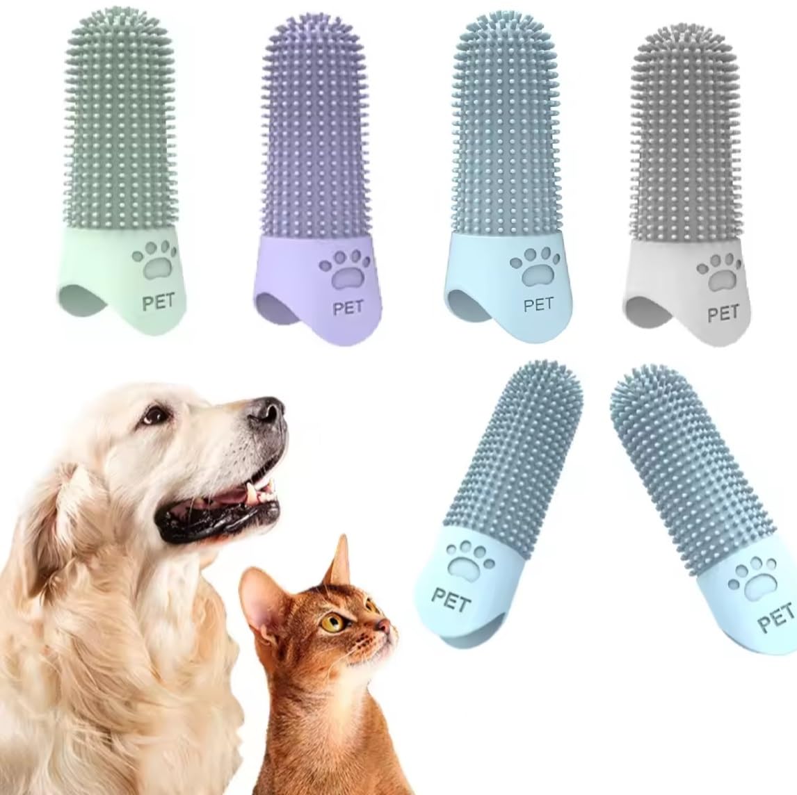 4Pcs 360° Pet Finger Toothbrush, Dog Toothbrushes for Small, Medium, and Large Dogs, Silicone Dog Finger Toothbrush, Dog Dental Care for Puppies, Dog Finger Tooth Brush, Dog Tooth Brushing Kit