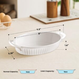 Frewinky Baking Dishes,9-inch Ceramic Baking Dish Set with Handles Heat Resistant,Mini Casserole-Dishes for Oven, Porcelain Oval Baking Dishes for Gratin,Casserole and Roasting,Set of 4,White