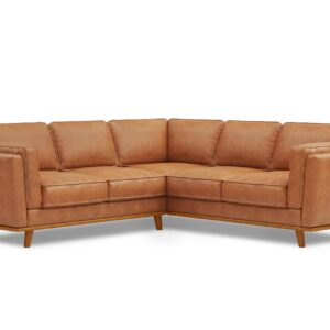 Valencia Artisan Full Leather Sofa - Pure Full Italian Nappa Leather Couch, Solid Wood Accent, Ultimate Comfort (Cognac, L-Shape Sectional)