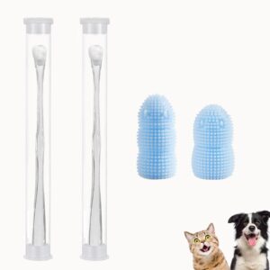 4 pack kit dog dental cleaning brushes,2 pack extra soft dog and cat dental cleaning brushes with storage box and 2 pack dog finger toothbrush for dog dental care, easily clean teeth(transparent,blue）