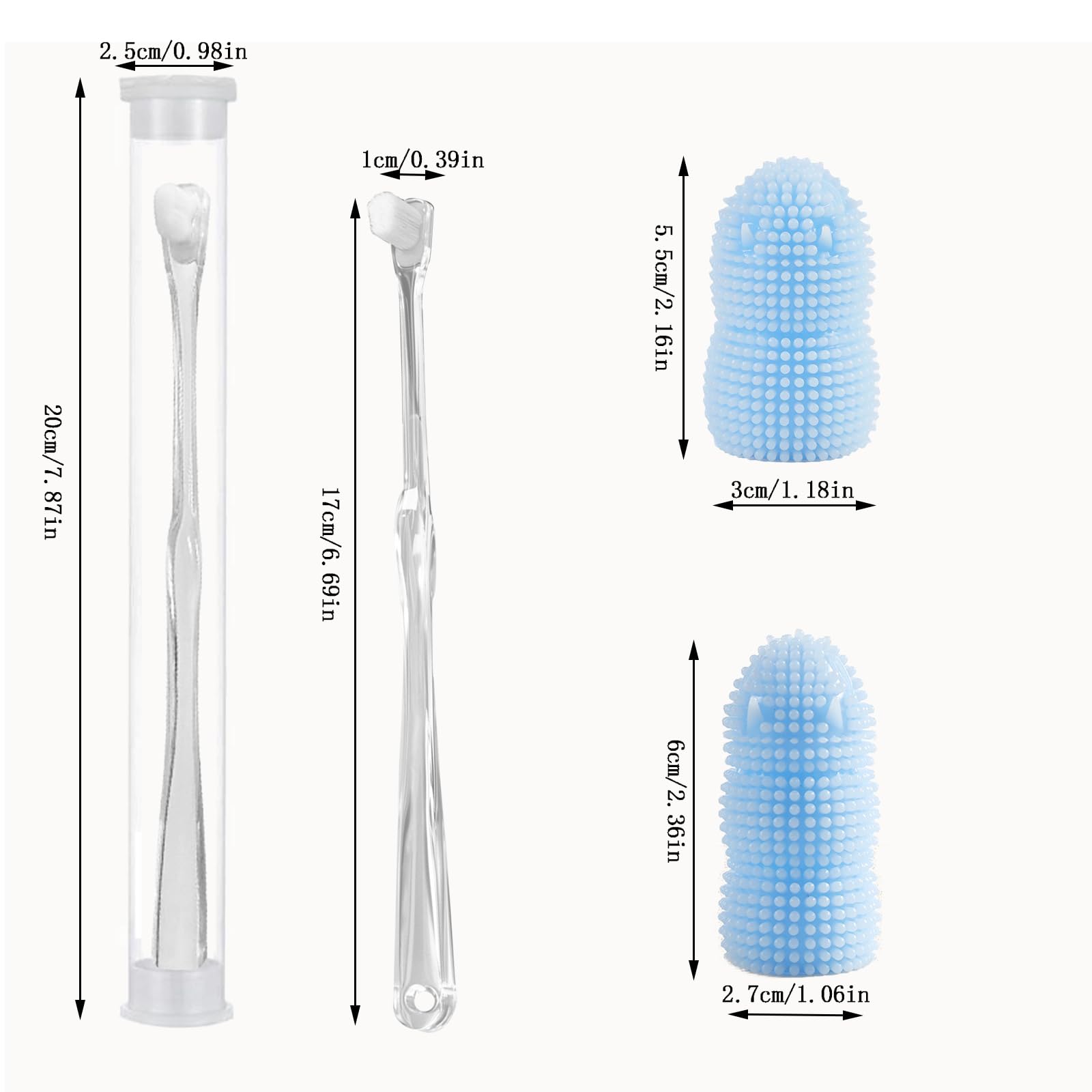 4 Pack Kit Dog Dental Cleaning Brushes,2 Pack Extra Soft Dog and Cat Dental Cleaning Brushes with Storage Box and 2 Pack Dog Finger Toothbrush for Dog Dental Care, Easily Clean Teeth(Transparent,Blue）