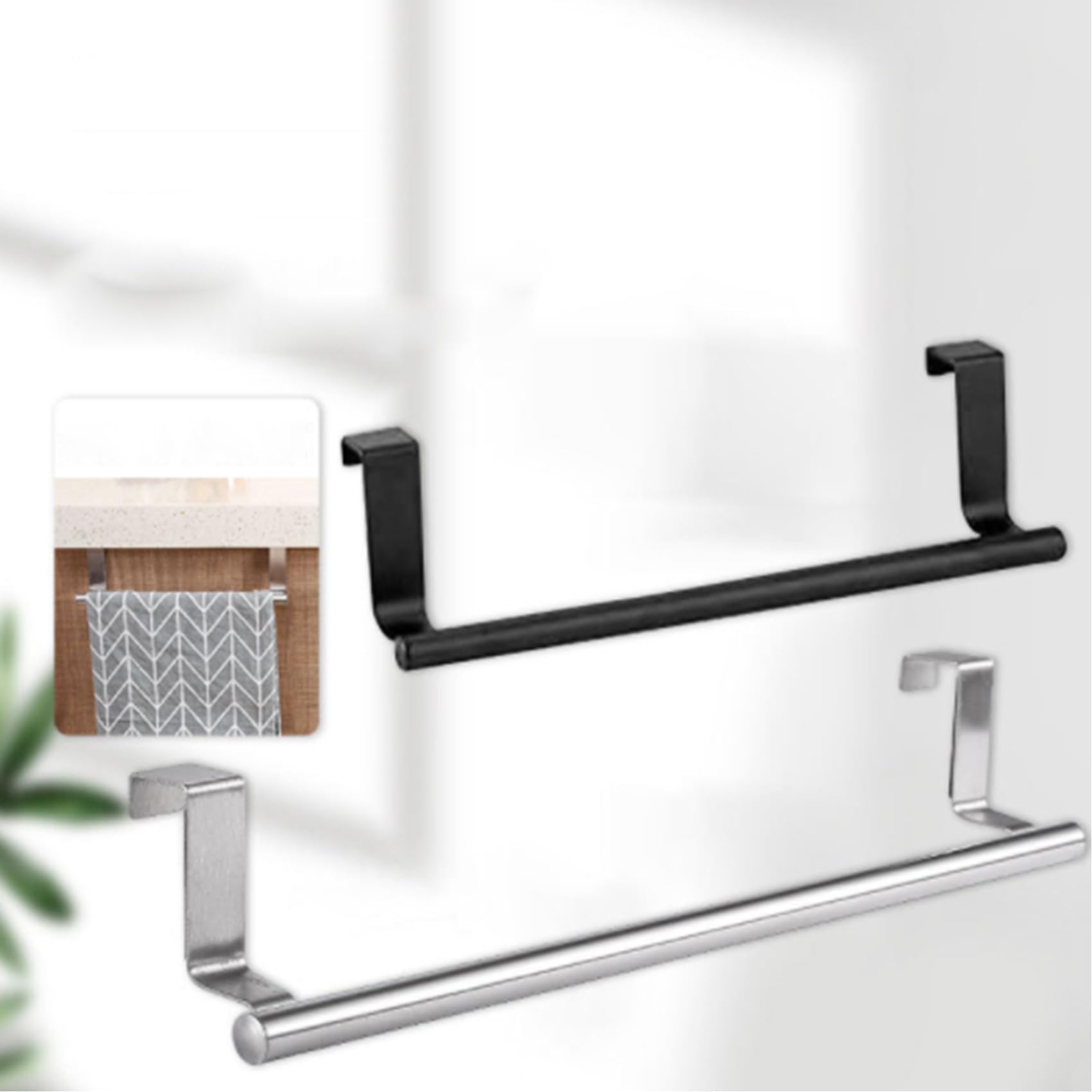 Sperrins Stainless Steel Over Door Towel Rack - Bar Holders for Universal Fit on Over Cabinet Cupboard Doors (Small)