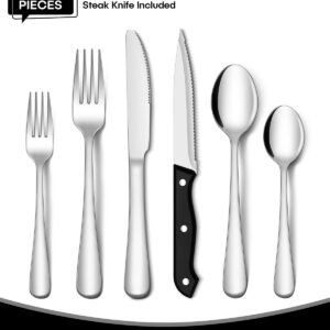 EUIRIO 48-Piece Silverware Set with Steak Knives, Heavy Duty Stainless Steel Flatware Set for 8, Food-Grade Tableware Cutlery Set, Utensil Sets for Home Restaurant, Mirror Finish, Dishwasher Safe