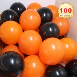 PMLAND 100 Pieces Black Orange Latex Balloons 12 Inches for Halloween Party Supplies, Black Cat Birthday Decoration