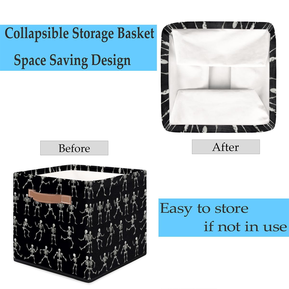 13x13x13 Storage Cube Bins Cute Halloween Skull Storage Cubes 13 inch Collapsible Storage Bins Cubby Storage Baskets for Organizing Shelf Cabinet Bookcase Boxes