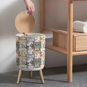 LGCZNWDFHTZ Small Trash Can with Lid for Bathroom Kitchen Office Diaper Seamless Pattern Cute Cartoon Cat Bedroom Garbage Trash Bin Dog Proof Waste Basket Cute Decorative