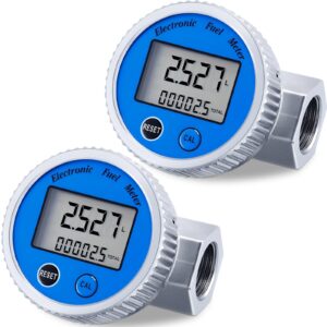 copkim 2 pcs digital turbine flow meter 1 in npt thread water flow meter electronic fuel meter gas oil fuel flowmeter, ipx7 waterproof, accuracy lcd display flow meter for diesel kerosene gasoline