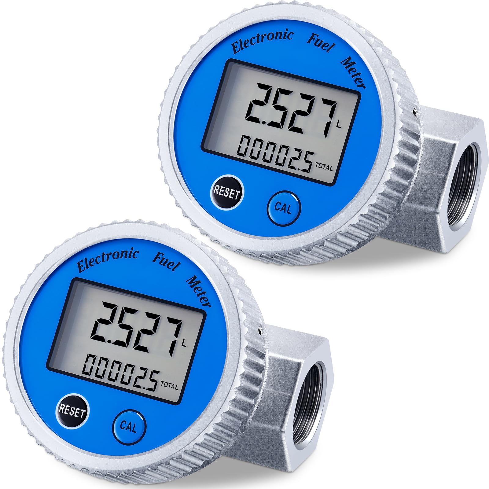 Copkim 2 Pcs Digital Turbine Flow Meter 1 in NPT Thread Water Flow Meter Electronic Fuel Meter Gas Oil Fuel Flowmeter, IPX7 Waterproof, Accuracy LCD Display Flow Meter for Diesel Kerosene Gasoline