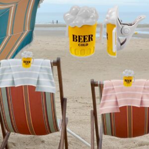 Beach Towel Clips for Chair Secure Clips for Beach Chairs Jumbo Size Plastic Clothes Pegs for Pool Lounger (2Pcs Beer Mug and 2Pcs Beer Bottle)