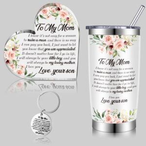 layhit 3 pcs mom tumbler set mom gifts with 12 oz insulated wine tumbler keychain acrylic plaque paperweight mom birthday gifts christmas gifts for mom(rose style)