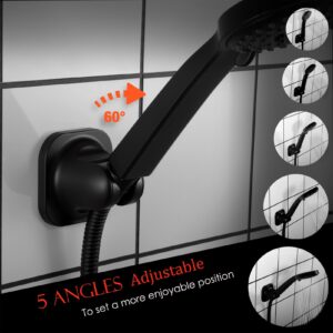 Handheld Shower Head Holder - 5 Positions Adjustable - Slide to Fit - Adhesive Mount with Screw Option, Bathroom Wall Mount Shower Hose Holder (Matte Black)