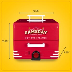 Nostalgia, Game Day Hot Dog Steamer and Bun Warmer, Fits 20 Dogs and 8 Buns, Steams Pot Stickers, Veggies, Potatoes, and Other Appetizers or Toppings