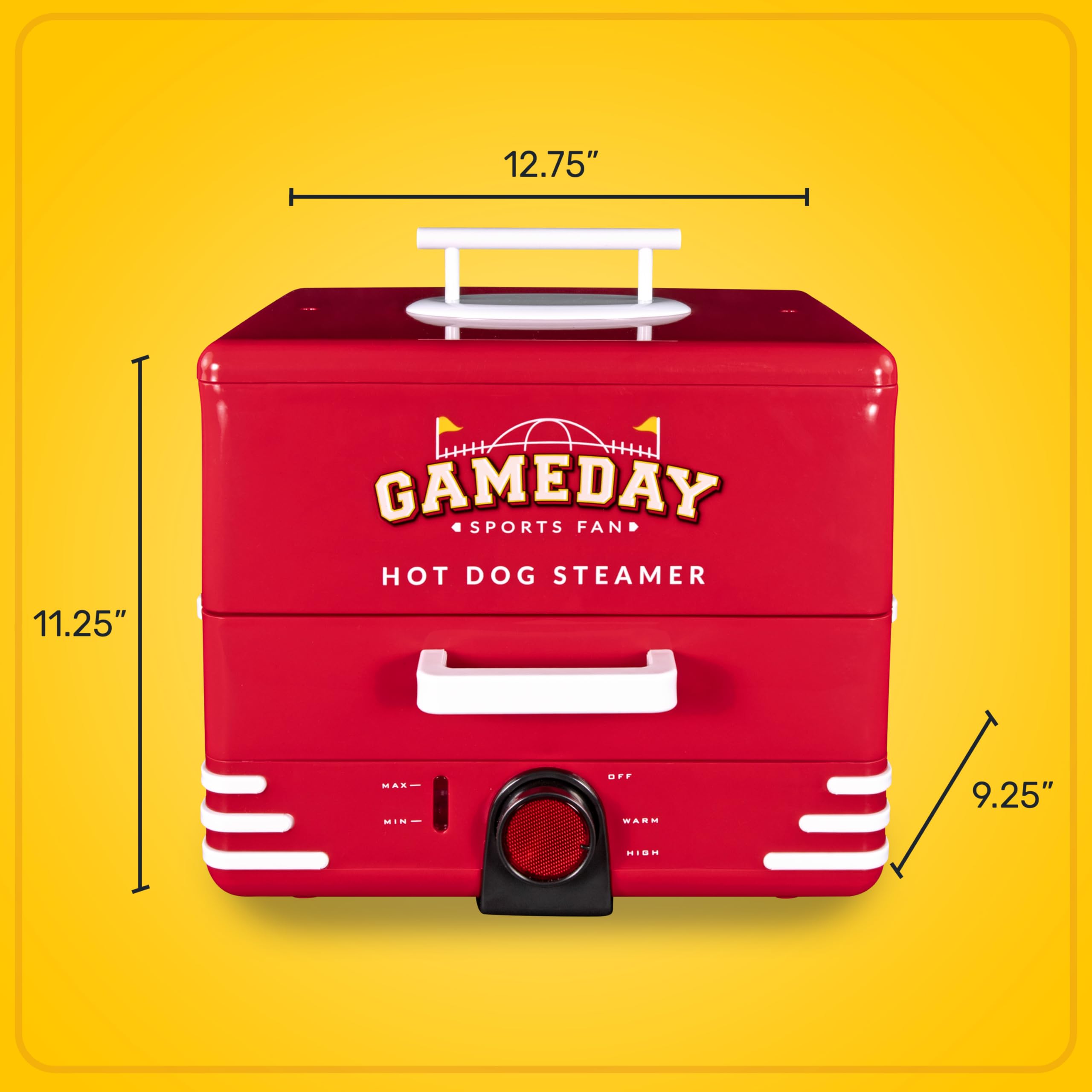 Nostalgia, Game Day Hot Dog Steamer and Bun Warmer, Fits 20 Dogs and 8 Buns, Steams Pot Stickers, Veggies, Potatoes, and Other Appetizers or Toppings