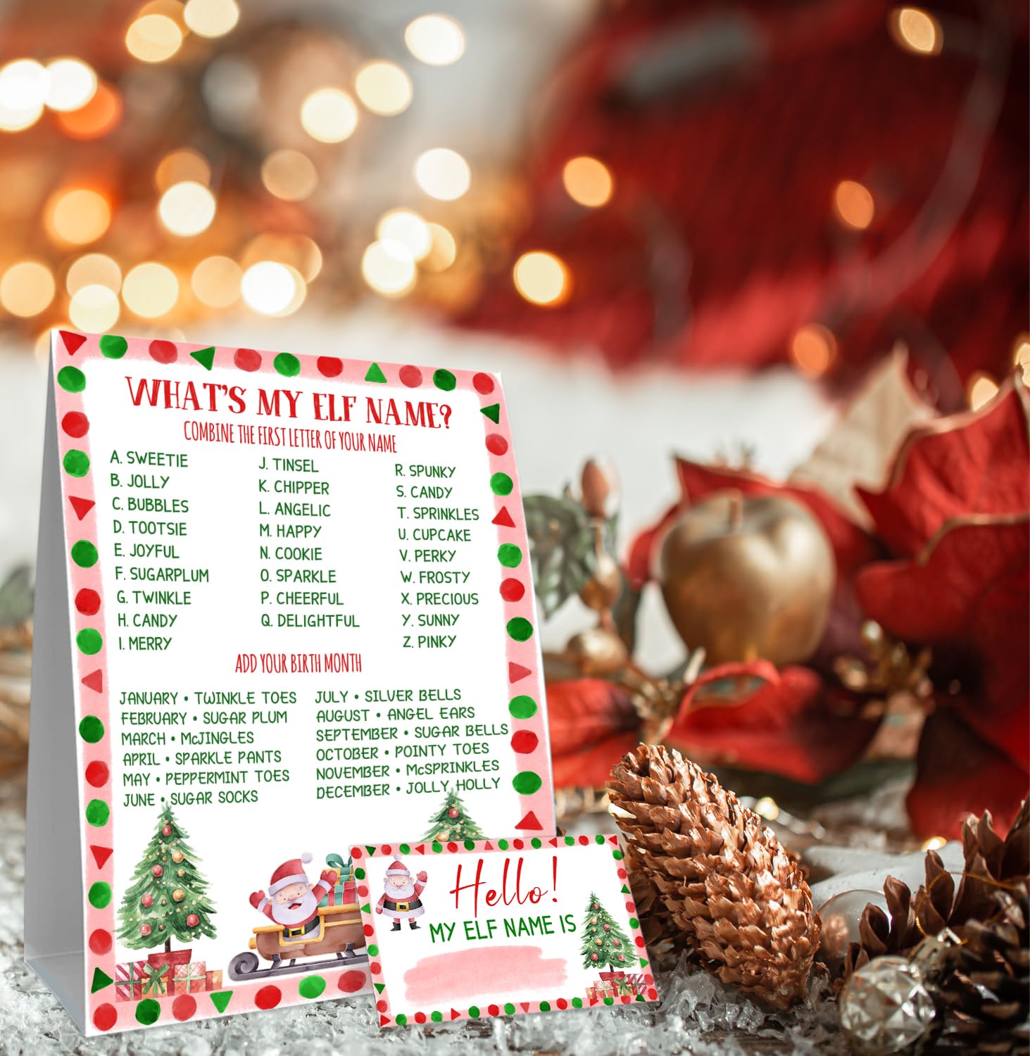 What's Your ELF Name Game, with 1 ELF Themed Sign and 30 Name Stickers, Christmas Party Game,Birthday Party Activities for Adults and Kids,Activity Game for Class Graduation