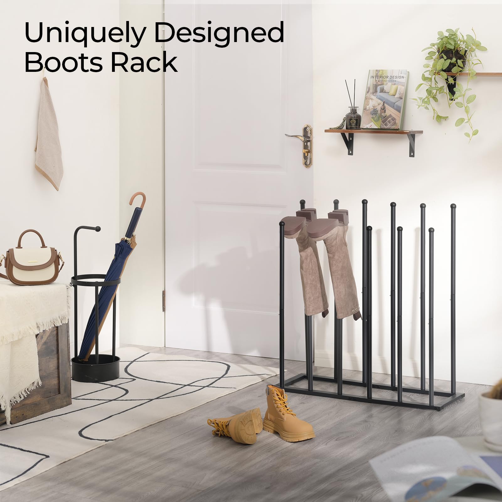 FOUCSSOMEI Tall Boot Rack, Large Size Boot Storage, Boot Organizer for Tall Boots, Boot Rack for Entryway, Metal, Cloest, Patio, Black