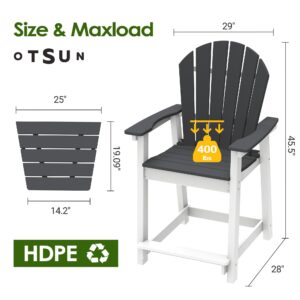 OTSUN Outdoor Tall Adirondack Chairs Set of 2 with Removable Table, Patio Bar Stool High Back, Widened Arms, All-Weather Balcony Chair for Backyard, Garden, Yard