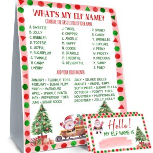 What's Your ELF Name Game, with 1 ELF Themed Sign and 30 Name Stickers, Christmas Party Game,Birthday Party Activities for Adults and Kids,Activity Game for Class Graduation